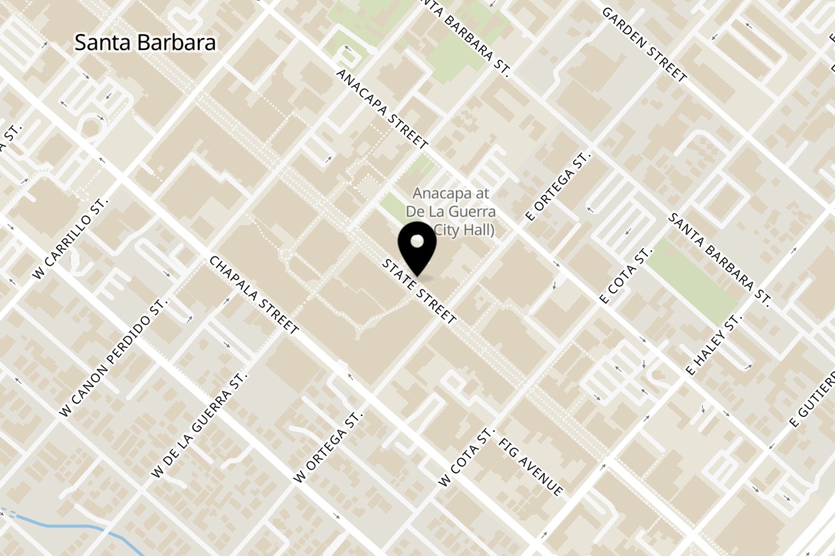 Map showing the location of Best BBQ Santa Barbara on 716 State Street in Santa Barbara
